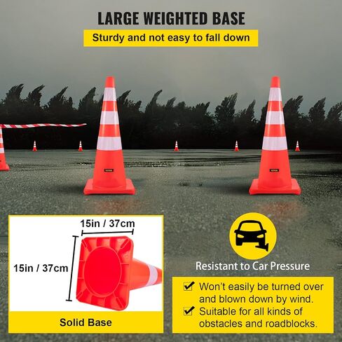 VEVOR Safety Cones, 28 in/73 cm Height, 12 PCS PVC Orange Traffic Cone with 2 Reflective Collars and Weighted Base, Used for Traffic Control, Driveway Road Parking and School Improvement in Saudi Arabia