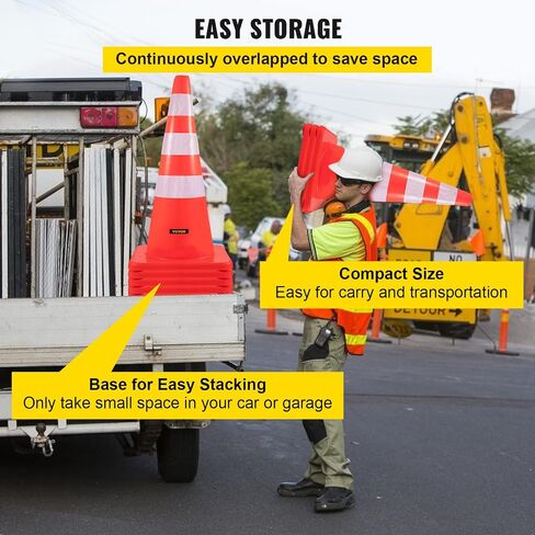 VEVOR Safety Cones, 28 in/73 cm Height, 12 PCS PVC Orange Traffic Cone with 2 Reflective Collars and Weighted Base, Used for Traffic Control, Driveway Road Parking and School Improvement in Saudi Arabia