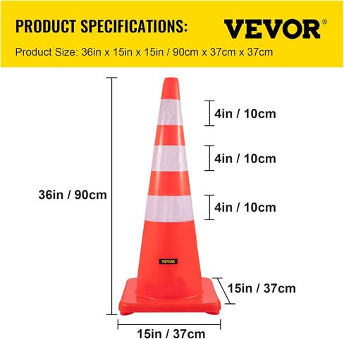 VEVOR Safety Cones, 28 in/73 cm Height, 12 PCS PVC Orange Traffic Cone with 2 Reflective Collars and Weighted Base, Used for Traffic Control, Driveway Road Parking and School Improvement in Saudi Arabia