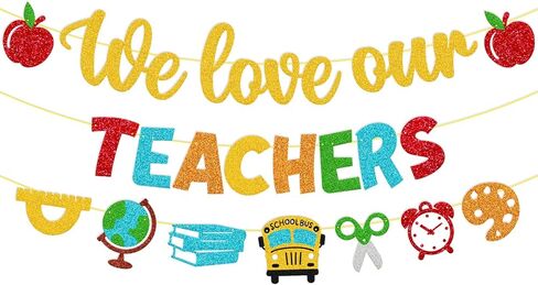 National Teacher Appreciation Week Decoration We Love Our Teachers Banner Thank You for Helping Us Grow Teachers Day Party Celebration Decor Supplies - Gold in Kuwait