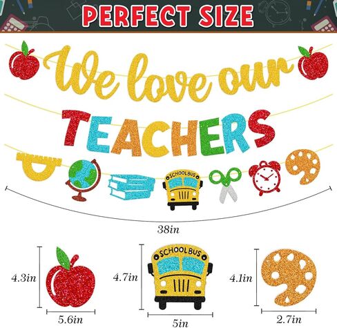 National Teacher Appreciation Week Decoration We Love Our Teachers Banner Thank You for Helping Us Grow Teachers Day Party Celebration Decor Supplies - Gold in Kuwait