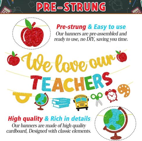 National Teacher Appreciation Week Decoration We Love Our Teachers Banner Thank You for Helping Us Grow Teachers Day Party Celebration Decor Supplies - Gold in Kuwait