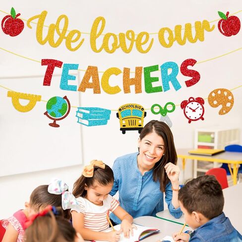 National Teacher Appreciation Week Decoration We Love Our Teachers Banner Thank You for Helping Us Grow Teachers Day Party Celebration Decor Supplies - Gold in Kuwait