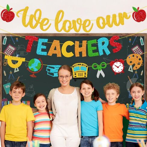 National Teacher Appreciation Week Decoration We Love Our Teachers Banner Thank You for Helping Us Grow Teachers Day Party Celebration Decor Supplies - Gold in Kuwait