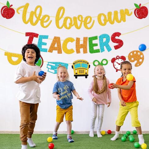 National Teacher Appreciation Week Decoration We Love Our Teachers Banner Thank You for Helping Us Grow Teachers Day Party Celebration Decor Supplies - Gold in Kuwait