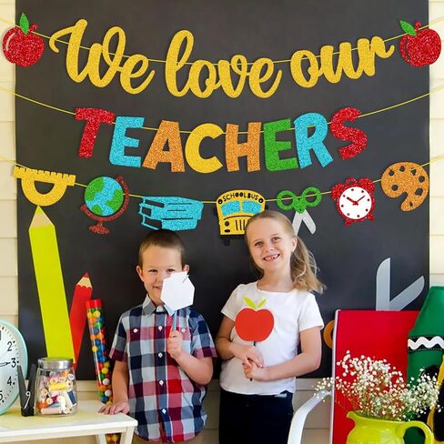 National Teacher Appreciation Week Decoration We Love Our Teachers Banner Thank You for Helping Us Grow Teachers Day Party Celebration Decor Supplies - Gold in Kuwait