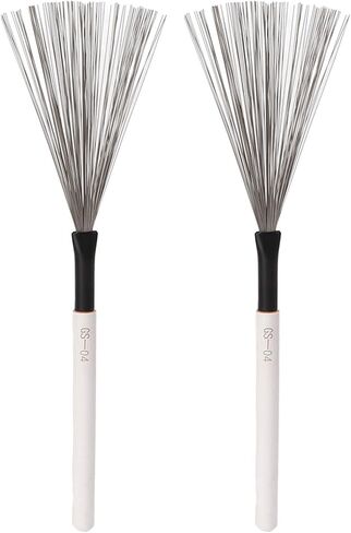 1 Pair Drum Stick Brushes,Maple Wooden Handle Drum Wire Brushes For Rock Band, Jazz Folk, Drummers,Beginners, Students(White) Performance Accessory in Saudi Arabia