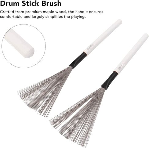 1 Pair Drum Stick Brushes,Maple Wooden Handle Drum Wire Brushes For Rock Band, Jazz Folk, Drummers,Beginners, Students(White) Performance Accessory in Saudi Arabia