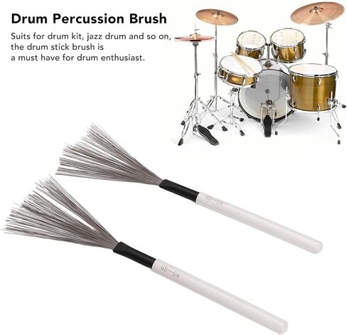 1 Pair Drum Stick Brushes,Maple Wooden Handle Drum Wire Brushes For Rock Band, Jazz Folk, Drummers,Beginners, Students(White) Performance Accessory in Saudi Arabia