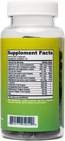 نوترادورا لدعم الغدة الدرقية للنساء والرجال - مكمل الغدة الدرقية مع اليود وفيتامين ب12 والأشواغاندا والسيلينيوم والزنك، معتمد من GMP، تم تركيبه في الولايات المتحدة الأمريكية، 60 كبسولة (عبوة من 1) in Kuwait