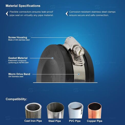 غطاء أنبوب PVC مرن Everflow 3952 مع مشابك من الفولاذ المقاوم للصدأ، 7.62 سم، أسود (عبوة من قطعة واحدة) in Saudi Arabia