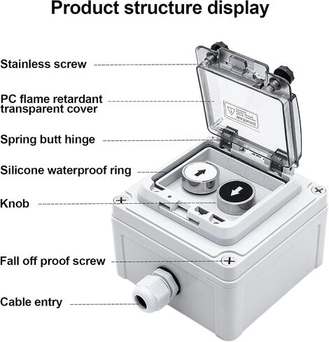 OELFFOW IP67 Button Switch Outdoor Waterproof Box Red Button Emergency Stop with Protective Cover Anti-misoperation Switch(AC/DC 6A-110V/3A-240V/2.5A-380V) in Kuwait