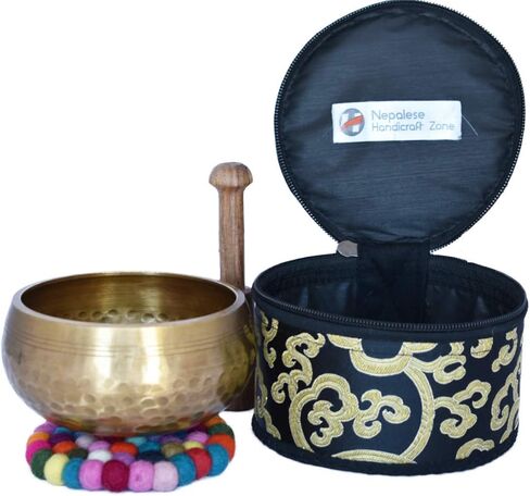 NHZ Meditation Yoga Singing Bowl Set With Mallet, Cushion & Brocade Bag - For Meditation, Chakra Healing, Prayer,Yoga, and Mindfulness (3 Inch Green) in Saudi Arabia