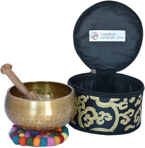 NHZ Meditation Yoga Singing Bowl Set With Mallet, Cushion & Brocade Bag - For Meditation, Chakra Healing, Prayer,Yoga, and Mindfulness (3 Inch Green) in Saudi Arabia