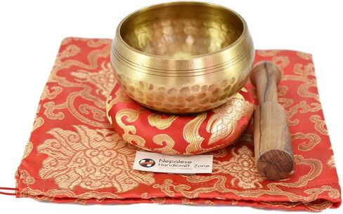 NHZ Meditation Yoga Singing Bowl Set With Mallet, Cushion & Brocade Bag - For Meditation, Chakra Healing, Prayer,Yoga, and Mindfulness (3 Inch Green) in Saudi Arabia