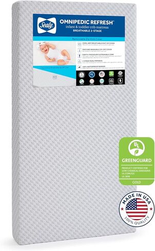 OmniPedic Refresh Breathable 2-Stage Crib Mattress & Toddler Mattress, Removable Washable Knit Cover, Baby Mattress for Crib, GREENGUARD Air Quality Certified, Made in USA, 52x28 Inches in Kuwait