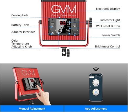 مجموعات إضاءة الفيديو GVM LED مع التحكم في التطبيق، عبوتان من إضاءة الفيديو ثنائية اللون 3200K~5600K، السطوع 10~100% لتصوير الفيديو، CRI97+ لوحة إضاءة فيديو LED مع Barndoor، حامل ثلاثي القوائم in Kuwait