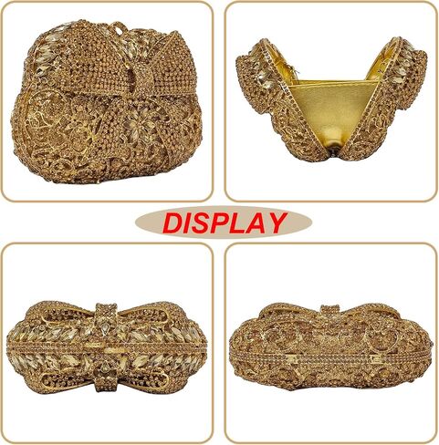 HUANG ZHUANG Crystal Clutch Bowknot Women Elegant Handbag For Wedding Prom Banquet Purses Party Bag in Saudi Arabia