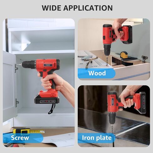 مجموعة مثقاب لاسلكي 20 فولت مع شاحن، أداة مثقاب كهربائي لاسلكية مع ظرف بدون مفتاح 3/8 بوصة، مصباح عمل LED، سرعتان متغيرتان، مجموعة أدوات حفر كهربائية للاستخدام المنزلي والمنزل in Kuwait