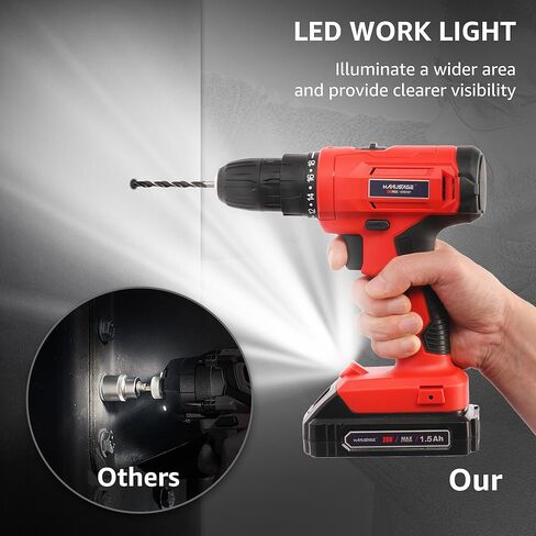 مجموعة مثقاب لاسلكي 20 فولت مع شاحن، أداة مثقاب كهربائي لاسلكية مع ظرف بدون مفتاح 3/8 بوصة، مصباح عمل LED، سرعتان متغيرتان، مجموعة أدوات حفر كهربائية للاستخدام المنزلي والمنزل in Kuwait