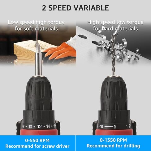 مجموعة مثقاب لاسلكي 20 فولت مع شاحن، أداة مثقاب كهربائي لاسلكية مع ظرف بدون مفتاح 3/8 بوصة، مصباح عمل LED، سرعتان متغيرتان، مجموعة أدوات حفر كهربائية للاستخدام المنزلي والمنزل in Kuwait