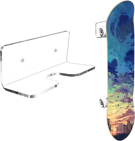 UCINNOVATE Transparent Acrylic Longboard Skateboard Rack Wall Mount, 1/4 inch Thick Clear Skateboard Hanger for Deck Display & Storage Floats Vertically, Fits Surfskate, Cruiser Board, Penny Board in Kuwait