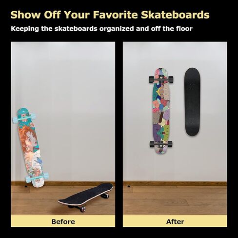 UCINNOVATE Transparent Acrylic Longboard Skateboard Rack Wall Mount, 1/4 inch Thick Clear Skateboard Hanger for Deck Display & Storage Floats Vertically, Fits Surfskate, Cruiser Board, Penny Board in Kuwait
