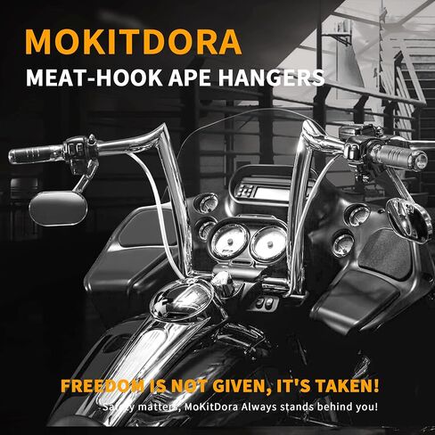 MoKitDora Sportster Dyna Softail 10" Rise Ape Hangers 1.25" Fat 1" مشبك المقود قضبان Meathook لـ Harley XL 883/1200,1994-up Road King & 1998-2013 Road Glide، أسود لامع in Kuwait