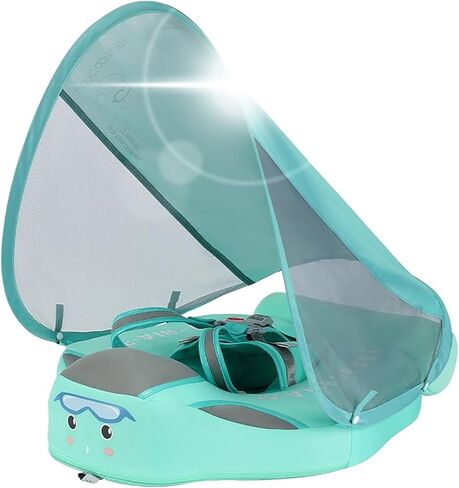 Baby Swim Float - Mambobaby Float with Canopy Add Tail, Avoid Flip Over, Non-Inflatable Solid Baby Float, Upgrade Soft Skin-Friendly, Adjustable Safety Strap, UPF 50+ Infant Pool Swimming Ring in Kuwait