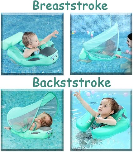 Baby Swim Float - Mambobaby Float with Canopy Add Tail, Avoid Flip Over, Non-Inflatable Solid Baby Float, Upgrade Soft Skin-Friendly, Adjustable Safety Strap, UPF 50+ Infant Pool Swimming Ring in Kuwait