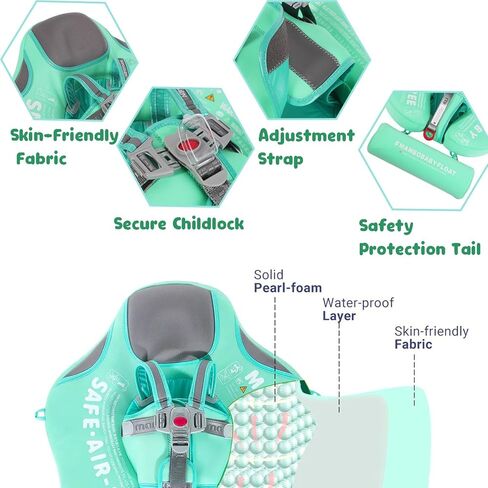 Baby Swim Float - Mambobaby Float with Canopy Add Tail, Avoid Flip Over, Non-Inflatable Solid Baby Float, Upgrade Soft Skin-Friendly, Adjustable Safety Strap, UPF 50+ Infant Pool Swimming Ring in Kuwait