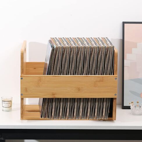صندوق تخزين تسجيلات الفينيل من Artliving - صندوق تخزين لـ LP |الألبوم| السجلات - حامل منظم سجل الفينيل الخيزران يحمل ما يصل إلى 80 سجلاً in Saudi Arabia