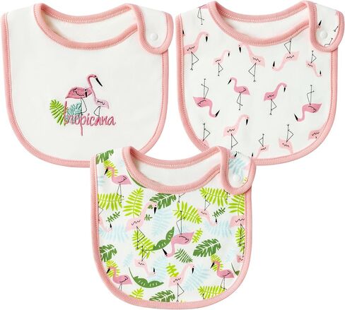 مرايل أطفال قطنية قابلة للامتصاص من 2ooya - مرايل طعام لحديثي الولادة بنمط الفلامنغو الوردي، مرايل تغذية للرضع مع أزرار من الراتنج، مجموعة مريلة للأطفال الصغار، دعائم صور لطفلة صغيرة (6-12 شهرًا) in Kuwait