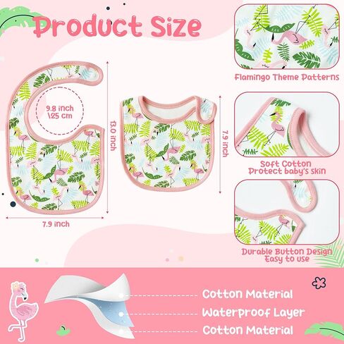 مرايل أطفال قطنية قابلة للامتصاص من 2ooya - مرايل طعام لحديثي الولادة بنمط الفلامنغو الوردي، مرايل تغذية للرضع مع أزرار من الراتنج، مجموعة مريلة للأطفال الصغار، دعائم صور لطفلة صغيرة (6-12 شهرًا) in Kuwait