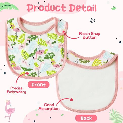 مرايل أطفال قطنية قابلة للامتصاص من 2ooya - مرايل طعام لحديثي الولادة بنمط الفلامنغو الوردي، مرايل تغذية للرضع مع أزرار من الراتنج، مجموعة مريلة للأطفال الصغار، دعائم صور لطفلة صغيرة (6-12 شهرًا) in Kuwait