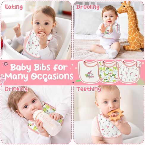 مرايل أطفال قطنية قابلة للامتصاص من 2ooya - مرايل طعام لحديثي الولادة بنمط الفلامنغو الوردي، مرايل تغذية للرضع مع أزرار من الراتنج، مجموعة مريلة للأطفال الصغار، دعائم صور لطفلة صغيرة (6-12 شهرًا) in Kuwait