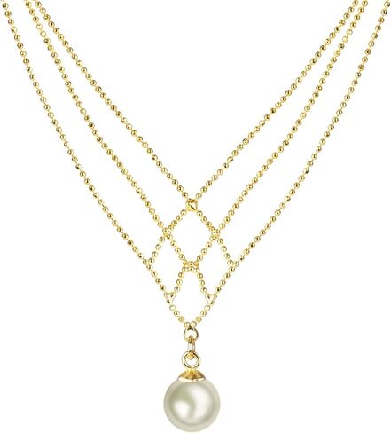 Hroevc الأبيض 8 مللي متر قذيفة اللؤلؤ المختنق قلادة ستراند ، قلادات لؤلؤ الزفاف ، مجوهرات اللؤلؤ لذيذ للنساء in Kuwait