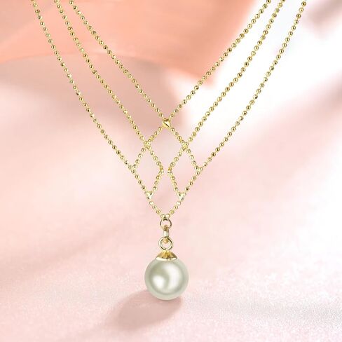 Hroevc الأبيض 8 مللي متر قذيفة اللؤلؤ المختنق قلادة ستراند ، قلادات لؤلؤ الزفاف ، مجوهرات اللؤلؤ لذيذ للنساء in Kuwait