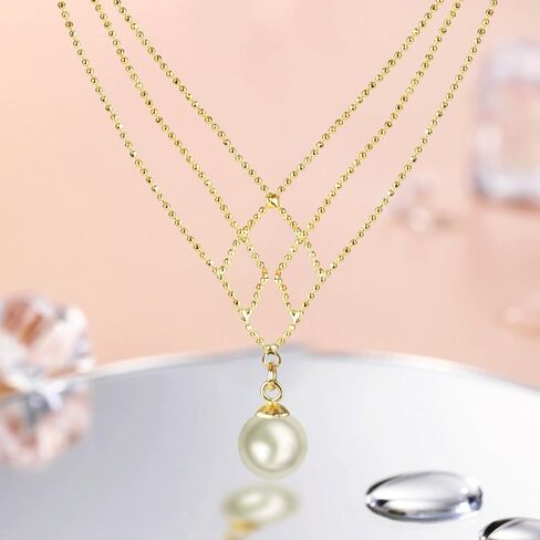 Hroevc الأبيض 8 مللي متر قذيفة اللؤلؤ المختنق قلادة ستراند ، قلادات لؤلؤ الزفاف ، مجوهرات اللؤلؤ لذيذ للنساء in Kuwait