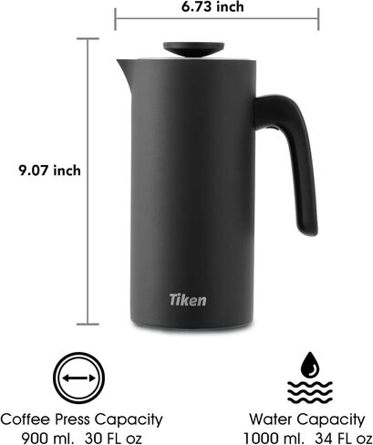French Press Coffee Maker Stainless Steel Double-wall Vacuum Insulated Coffee Press Dishwasher Safe, 34Oz Black in Saudi Arabia