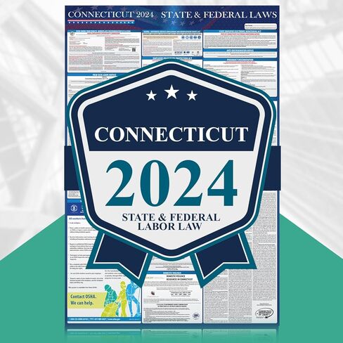 ملصق قانون العمل في ولاية كونيتيكت لعام 2024 - يتضمن المنشورات الفيدرالية ومنشورات الولاية. متوافق مع OSHA، وFLSA، وFMLA، وتحديثات EEOC - يلزم النشر على ملصق مصفح عالي التحمل مقاس 24 بوصة × 36 بوصة in Kuwait