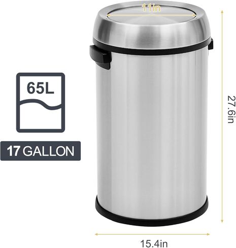 GlowSol 17 Gallon Large Capacity Kitchen Trash Can with Swing Lid, Commercial Trash Can, Heavy Duty Brushed Stainless Steel Garbage Can, 65 Liter, Suitable for Kitchen Outdoor Office in Kuwait