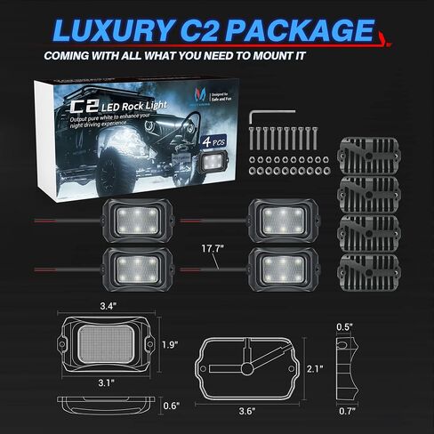 MICTUNING C2 أضواء الصخور LED البيضاء المنحنية - 4 قرون أضواء تحت الوهج متوافقة مع سيارة شاحنة الطرق الوعرة ATV UTV قارب in Saudi Arabia