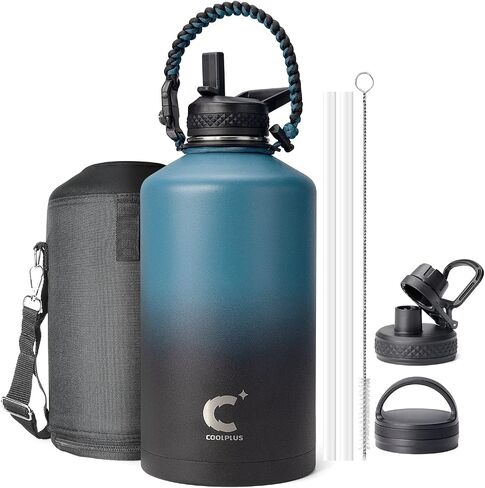Coolplus Half Gallon Water Bottle Insulated with Paracord Handle & 3 Lid, 64 oz Water Bottle Food-grade Vacuum Large Water Jug Flask, Keep 24H Hot 48H Cold, Leak Proof & BPA-Free in Saudi Arabia