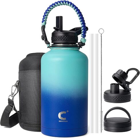 Coolplus Half Gallon Water Bottle Insulated with Paracord Handle & 3 Lid, 64 oz Water Bottle Food-grade Vacuum Large Water Jug Flask, Keep 24H Hot 48H Cold, Leak Proof & BPA-Free in Saudi Arabia