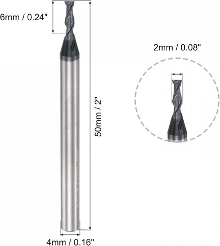 uxcell Square Nose End Mill, 2mm Tip Dia Solid Carbide AlTiN Coated CNC Router Bits 2 Flute Spiral Milling Cutter HRC45 with 4mm Shank 50mm (2-inch) Length, 2pcs in Saudi Arabia