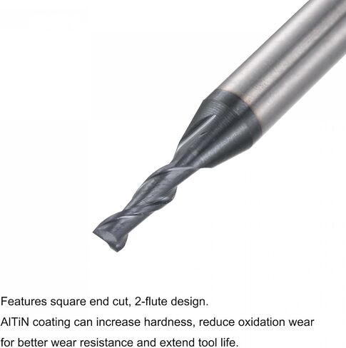 uxcell Square Nose End Mill, 2mm Tip Dia Solid Carbide AlTiN Coated CNC Router Bits 2 Flute Spiral Milling Cutter HRC45 with 4mm Shank 50mm (2-inch) Length, 2pcs in Saudi Arabia