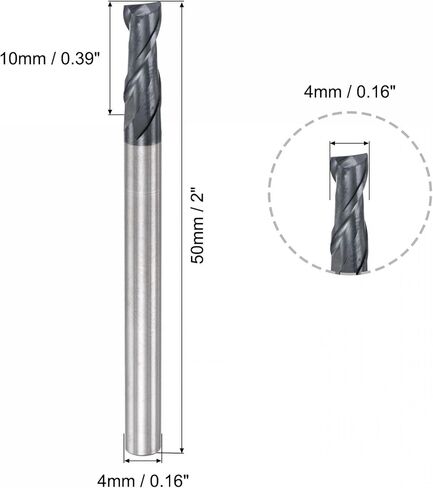 uxcell Square Nose End Mill, 2mm Tip Dia Solid Carbide AlTiN Coated CNC Router Bits 2 Flute Spiral Milling Cutter HRC45 with 4mm Shank 50mm (2-inch) Length, 2pcs in Saudi Arabia