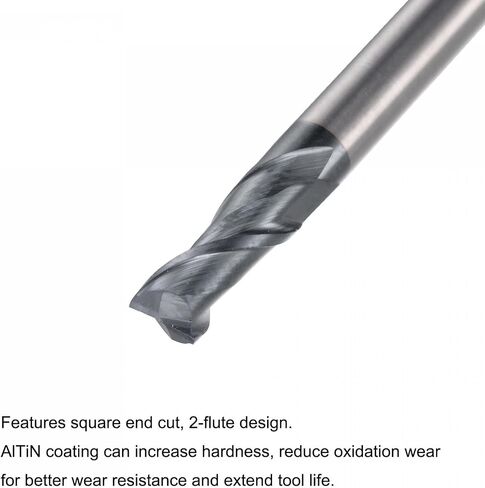 uxcell Square Nose End Mill, 2mm Tip Dia Solid Carbide AlTiN Coated CNC Router Bits 2 Flute Spiral Milling Cutter HRC45 with 4mm Shank 50mm (2-inch) Length, 2pcs in Saudi Arabia