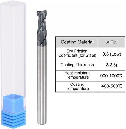 uxcell Square Nose End Mill, 2mm Tip Dia Solid Carbide AlTiN Coated CNC Router Bits 2 Flute Spiral Milling Cutter HRC45 with 4mm Shank 50mm (2-inch) Length, 2pcs in Saudi Arabia